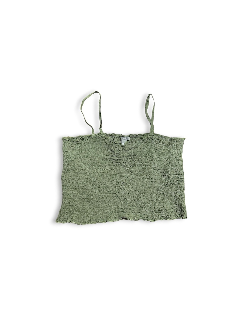 Aerie Smocked Cropped Tank Top Green Sleeveless Spaghetti Strap Viscose S